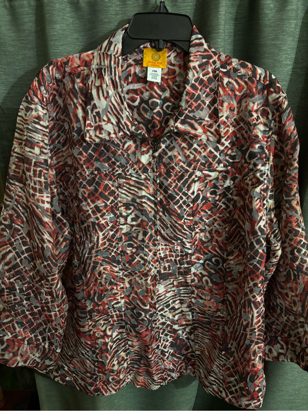 Ruby Rd. Red, Black and White Animal-Print Button Front Blouse